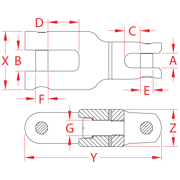 Stainless Steel 360 Degree Anchor Swivel Shackle, S0190-0, Line Drawing