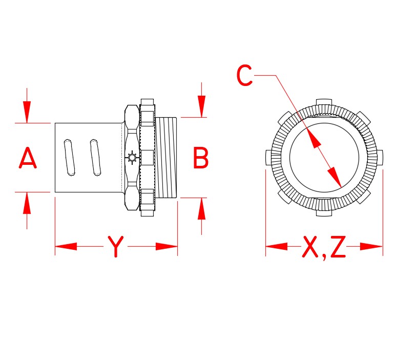 Stainless Steel Screw-In Connector, LED lighting hardware, S0853-0010, S0853-0013, S0853-0020, S0853-0025, S0853-0032, Line Drawing
